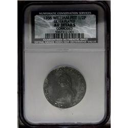 1766 1/2P Pitt Halfpenny, Silver Plated--Corroded--NCS