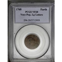 1760 FARTH Hibernia-Voce Populi Farthing, Large Letter