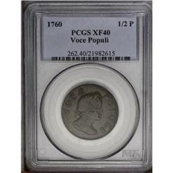 1760 1/2P Hibernia-Voce Populi Halfpenny XF40 PCGS. Z.