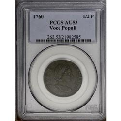 1760 1/2P Hibernia-Voce Populi Halfpenny AU53 PCGS. Z.