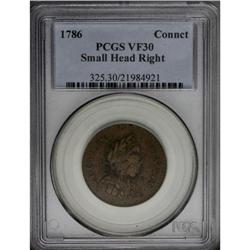 1786 COPPER Connecticut Copper, Small Head Right VF30