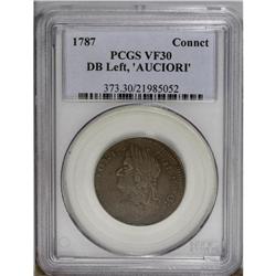 1787 COPPER Connecticut Copper, Draped Bust Left VF30