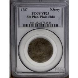 1787 COPPER New Jersey Copper, Small Planchet, Plain S