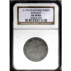 (1792-94) TOKEN Kentucky Token, Plain Edge AU58 NGC. B