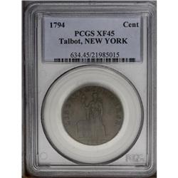 1794 1C Talbot, Allum & Lee Cent, NEW YORK XF45 PCGS.