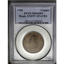 1783 1C Washington Unity States Cent MS61 Brown PCGS.