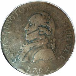 1792 1C Washington Getz Pattern Cent, Small Eagle, Cop