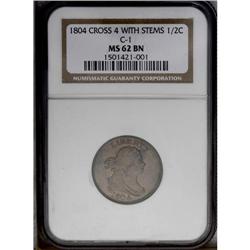 1804 1/2 C Crosslet 4, Stems MS62 Brown NGC. C-9, B-8,