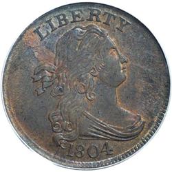 1804 1/2 C Crosslet 4, Stems MS63 Brown PCGS. B-9, C-1