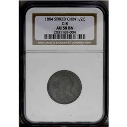 1804 1/2 C Spiked Chin AU58 NGC. C-8, B-7, R.1. The mo