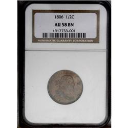 1806 1/2 C Small 6, No Stems AU58 NGC. C-1, B-3, R.1.