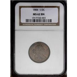 1806 1/2 C Small 6, No Stems MS62 Brown NGC. C-1, B-3,