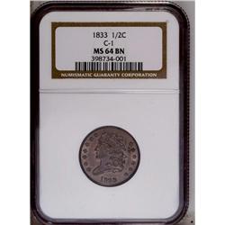 1833 1/2 C MS64 Brown NGC. B-1, C-1, R.1. The only kno