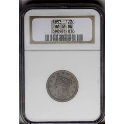 1853 1/2 C MS66 Brown NGC. C-1, B-1, R.1. A penetratin