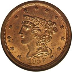 1857 1/2 C MS64 Red NGC. B-1, C-1, R.2. The final date