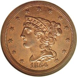 1854 1/2 C PR65 Red and Brown NGC. B-2, Low R.6. Light