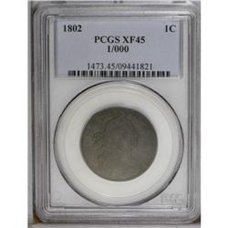 1802 1C 1/000 XF45 PCGS. S-228, R.2. An early die stat