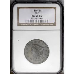 1816 1C MS64 Brown NGC. N-2, R.1. NDS B. A shimmering