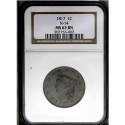 1817 1C 13 Stars MS63 Brown NGC. N-14, R.1. A satiny c