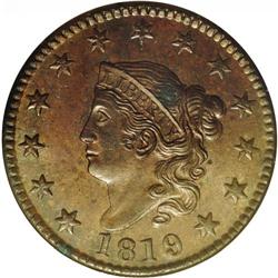 1819 Large Date MS63 Brown ANACS. N-2, R.1.