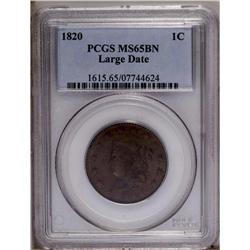1820 1C Large Date MS65 Brown PCGS. N-13, R.1. A Randa
