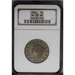 1820 1C Large Date MS65 Brown NGC. N-13, R.1. A beauti