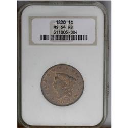 1820 1C Large Date MS64 Red and Brown NGC. N-13, R.1.