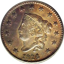 1824/2 1C AU53 PCGS. N-1, High R.1. A scarcer date for