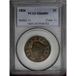 1826 1C MS64 Brown PCGS. N-5, R.2. Although the obvers