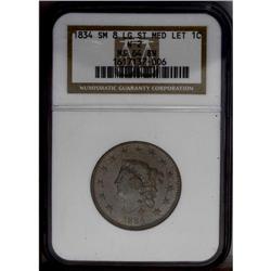 1834 1C Small 8, Large Stars, Medium Letters MS64 Brow