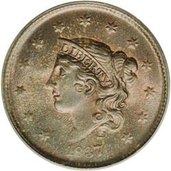 1837 1C Plain Cords, Medium Letters MS65 Red and Brown