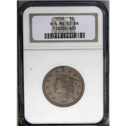1838 1C MS65 Brown NGC. N-4, R.2. NDS B. A sharply str