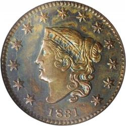 1831 1C PR64 Brown NGC. Wright-11. In addition to its