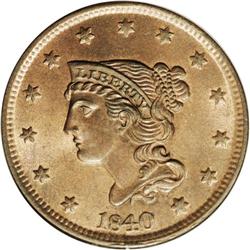 1840 1C Large Date MS65 Red and Brown PCGS. N-8, R.1.