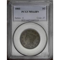 1841 1C MS64 Brown PCGS. N-2, R.2. Die State a. Interm