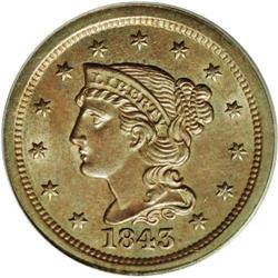1843 1C Mature Head, Large Letters MS64 Brown PCGS. N-