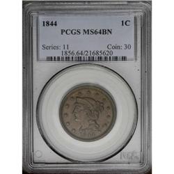 1844 1C MS64 Brown PCGS. N-1, R.1. Die State d. There