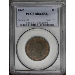 1845 1C MS64 Red and Brown PCGS. N-10, R.3-. Die State