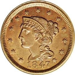 1847 1C MS64 Red and Brown PCGS. N-3, R.3. Die State e