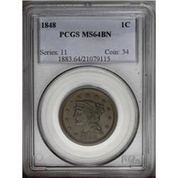 1848 1C MS64 Brown PCGS. N-28, R.1. Die State c. A sha