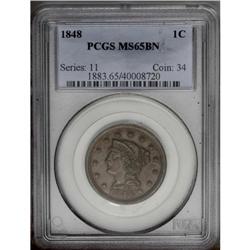 1848 1C MS65 Brown PCGS. N-41, R.1. Die State b. This