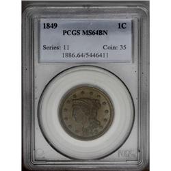 1849 1C MS64 Brown PCGS. N-22, R.1. Die State c. This
