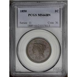 1850 1C MS66 Brown PCGS. N-7, R.2. Die State b. A late