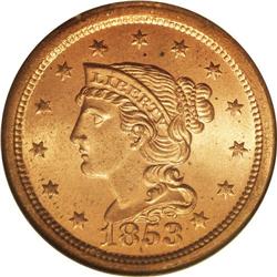 1853 1C MS65 Red NGC. N-10, R.1. Die State B. Lovely o