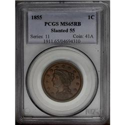 1855 1C Slanting 5s MS65 Red and Brown PCGS. N-10, R.1