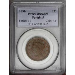1856 1C Upright 5 MS66 Brown PCGS. N-10, R.1. Die Stat