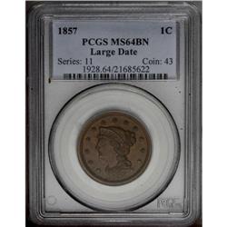 1857 1C Large Date MS64 Brown PCGS. N-1, R.1. Die Stat