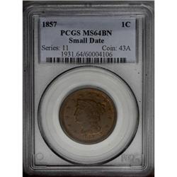 1857 1C Small Date MS64 Brown PCGS. N-4, R.1. Die Stat