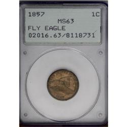 1857 1C MS63 PCGS. A crisply struck and slightly subdu