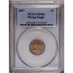 1857 1C MS64 PCGS. This golden-tan near-gem displays g